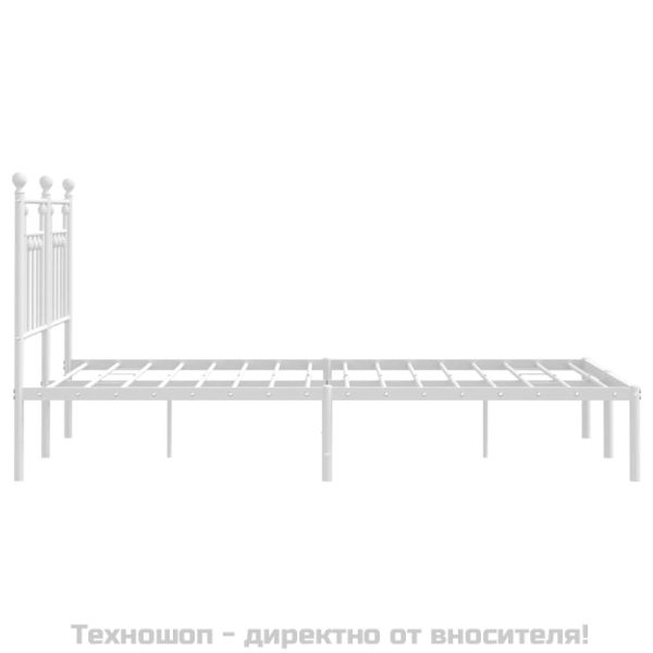 Метална рамка за легло с горна табла, бяла, 140x190 см