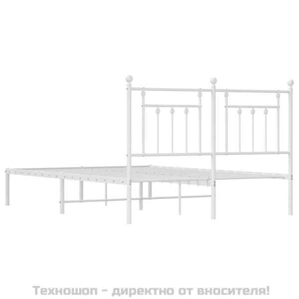 Метална рамка за легло с горна табла, бяла, 140x190 см