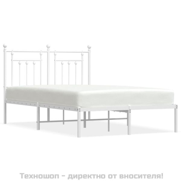 Метална рамка за легло с горна табла, бяла, 120x200 см