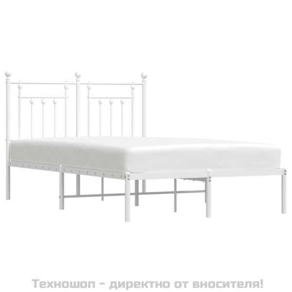 Метална рамка за легло с горна табла, бяла, 120x200 см