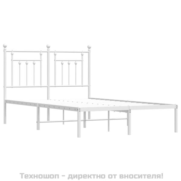 Метална рамка за легло с горна табла, бяла, 120x200 см