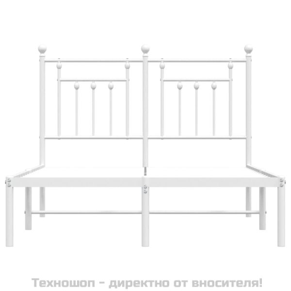 Метална рамка за легло с горна табла, бяла, 120x200 см