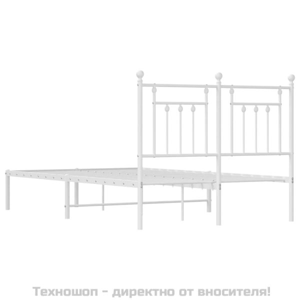 Метална рамка за легло с горна табла, бяла, 120x200 см