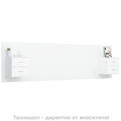 Горна табла за легло с шкафчета, бяла, инженерно дърво