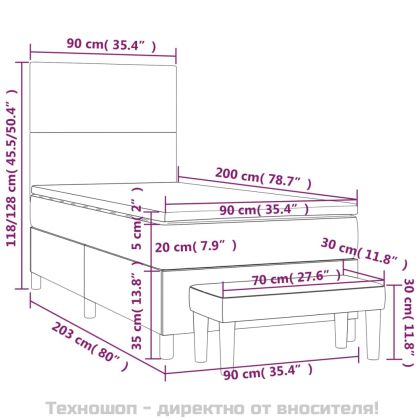 Боксспринг легло с матрак, черно, 90x200 см, плат