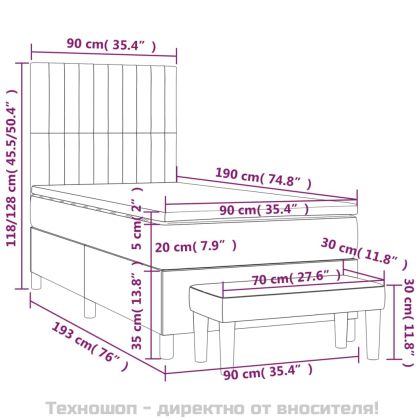 Боксспринг легло с матрак, тъмносив, 90x190 см, кадифе