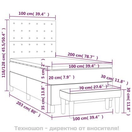 Боксспринг легло с матрак, тъмносиво, 100x200 см, кадифе