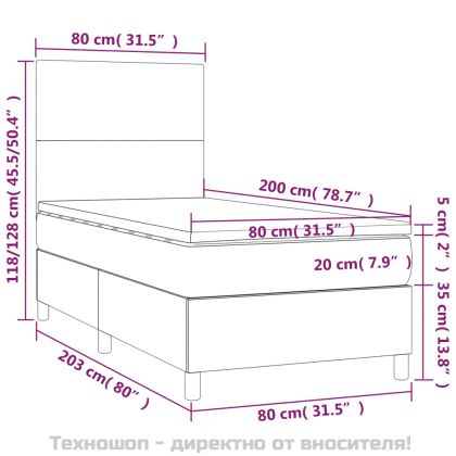 Боксспринг легло с матрак, тъмносив, 80x200 см, плат