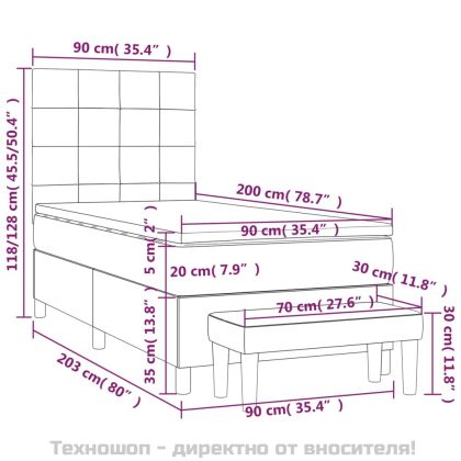 Боксспринг легло с матрак, черно, 90x200 см, плат