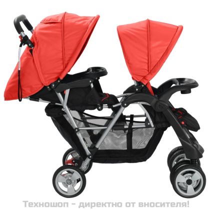 Тандемна количка, стомана, червено и черно