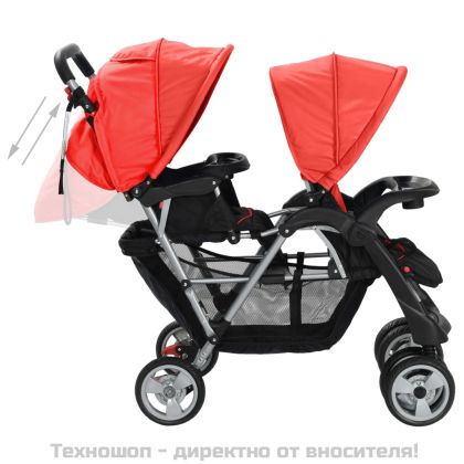 Тандемна количка, стомана, червено и черно