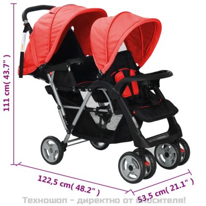 Тандемна количка, стомана, червено и черно