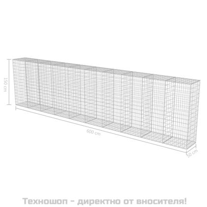 Габионна стена с капаци, поцинкована стомана, 600х50х150 см