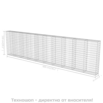 Габионна стена с капаци, поцинкована стомана, 600х30х150 см