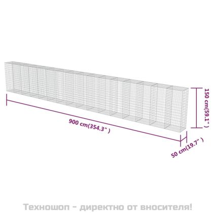 Габионна стена с капаци, поцинкована стомана, 900x50x150 см