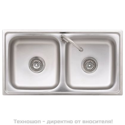 Къмпинг мивка, двойно корито, с кран, неръждаема стомана