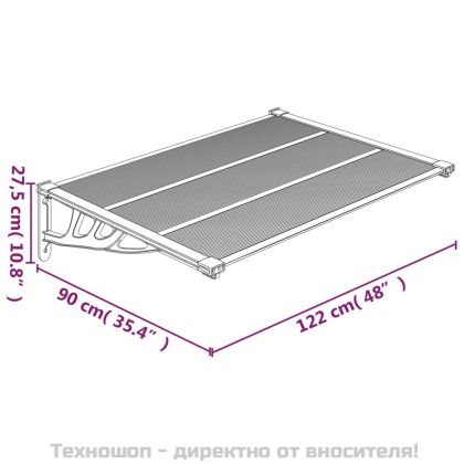 Навес за врата, черно и прозрачно, 122x90 см, поликарбонат