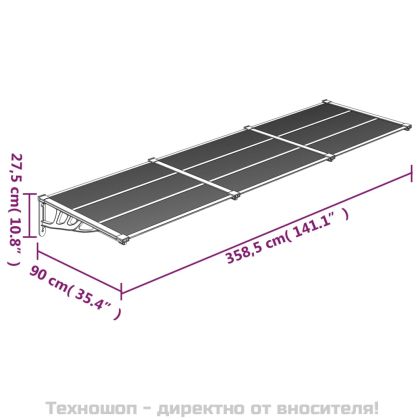 Навес за врата, черно и прозрачно, 358,5x90 см, поликарбонат