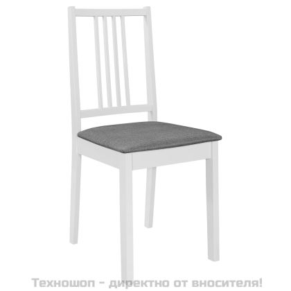 Трапезни столове с тапицерия, 4 бр, бели, масивна дървесина