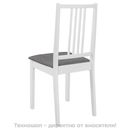 Трапезни столове с тапицерия, 4 бр, бели, масивна дървесина