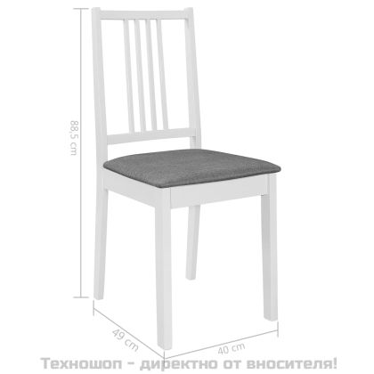 Трапезни столове с тапицерия, 4 бр, бели, масивна дървесина