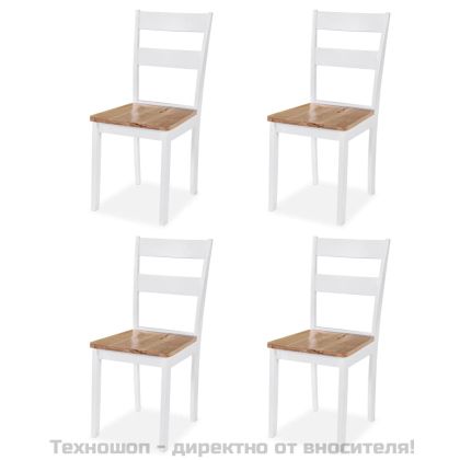 Трапезен комплект, 5 части, МДФ и каучукова дървесина, бял