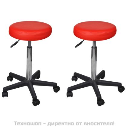 Офис табуретки, 2 бр, червени, 35,5x84 см, изкуствена кожа