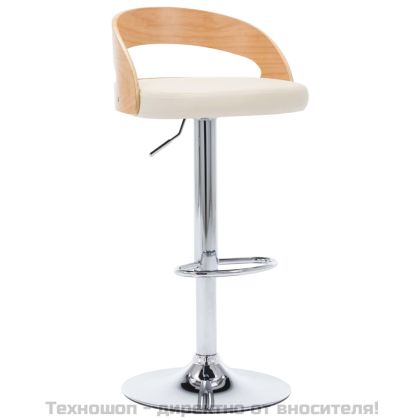 Бар табуретки, 2 бр, кремави, изкуствена кожа и извито дърво