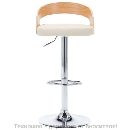 Бар табуретки, 2 бр, кремави, изкуствена кожа и извито дърво