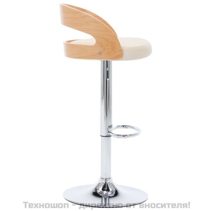 Бар табуретки, 2 бр, кремави, изкуствена кожа и извито дърво