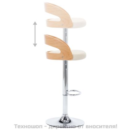 Бар табуретки, 2 бр, кремави, изкуствена кожа и извито дърво