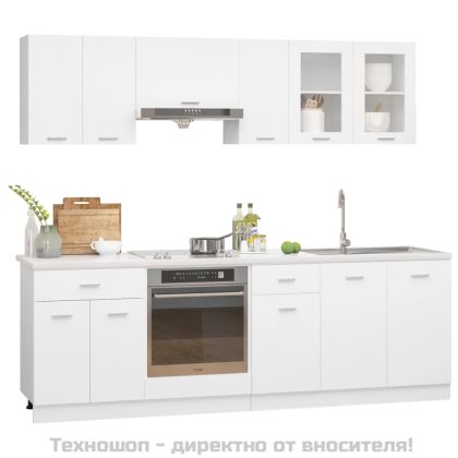 Комплект кухненски шкафове от 8 части "Lyon", бяло инженерно дърво