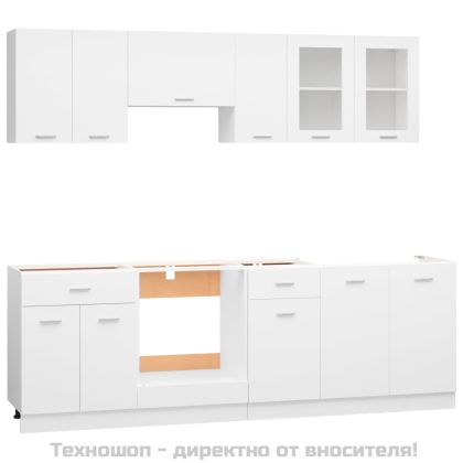 Комплект кухненски шкафове от 8 части "Lyon", бяло инженерно дърво