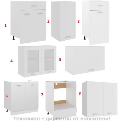 Комплект кухненски шкафове от 8 части "Lyon", бяло инженерно дърво