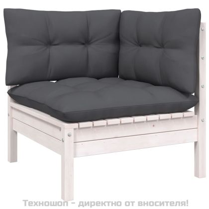 Градински лаундж комплект възглавници 10 части бял бор масив