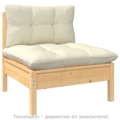 Градински лаундж комплект с кремави възглавници, 8 части, бор