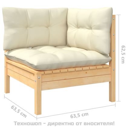 Градински лаундж комплект с кремави възглавници, 8 части, бор