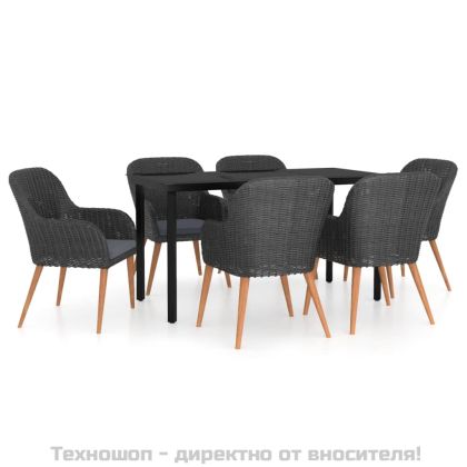 Градински трапезен комплект с възглавници 7 части черен
