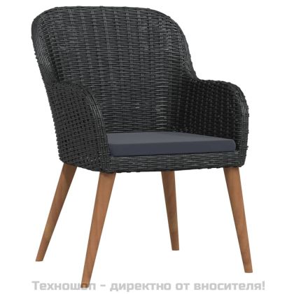 Градински трапезен комплект с възглавници 7 части черен