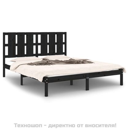 Рамка за легло, черна, дърво масив, 150x200 cм, King Size