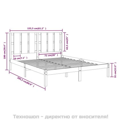 Рамка за легло, черна, дърво масив, 150x200 cм, King Size