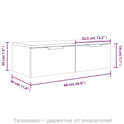 Стенни шкафове 2 бр бетонно сиви 68x30x20 см инженерно дърво
