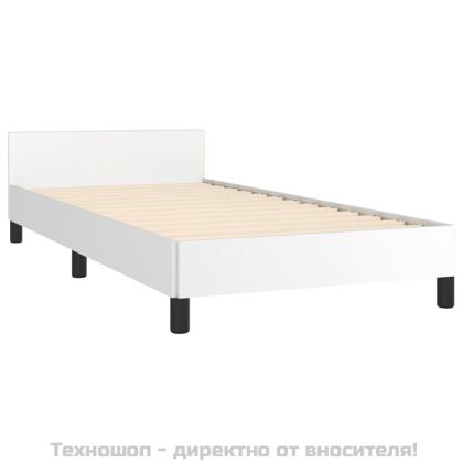 Рамка за легло с табла, бяла, 90x190 см изкуствена кожа