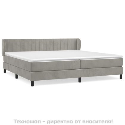 Боксспринг легло с матрак, светлосиво, 200x200 см, кадифе