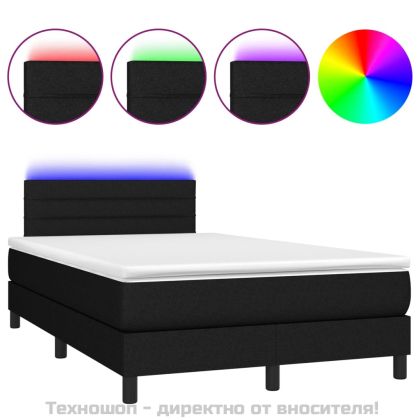 Боксспринг легло с матрак и LED, черно, 120x200 см, плат