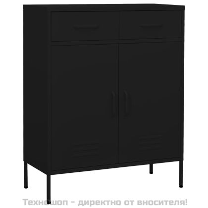 Шкаф за съхранение, черен, 80х35х101,5 см, стомана