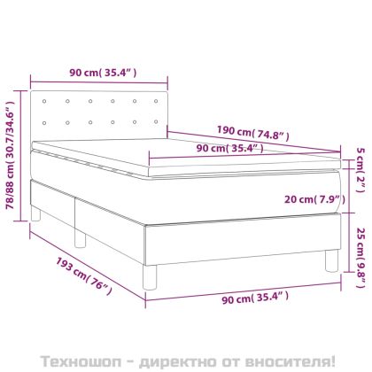 Боксспринг легло с матрак, тъмносив, 90x190 см, плат