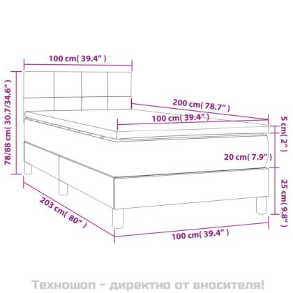 Боксспринг легло с матрак, тъмносиво, 100x200 см, плат