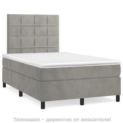 Боксспринг легло с матрак, светлосиво, 120x200 см, кадифе