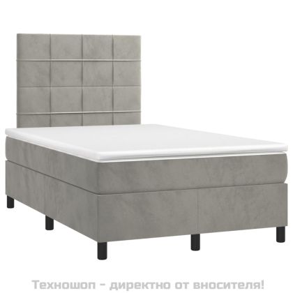 Боксспринг легло с матрак, светлосиво, 120x200 см, кадифе
